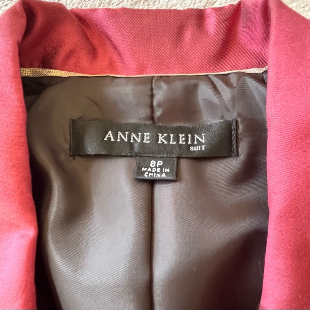Anne Klein Suit Tea Rose Blazer Skirt Set Top Stitch Covered Buttons Size 8P - Picture 7 of 16